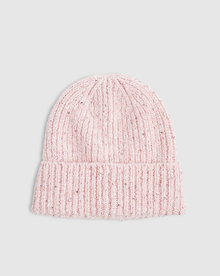 Pink Sequin Beanie Hat