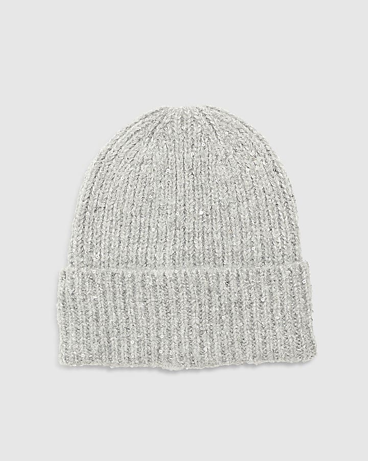 Grey Sequin Beanie