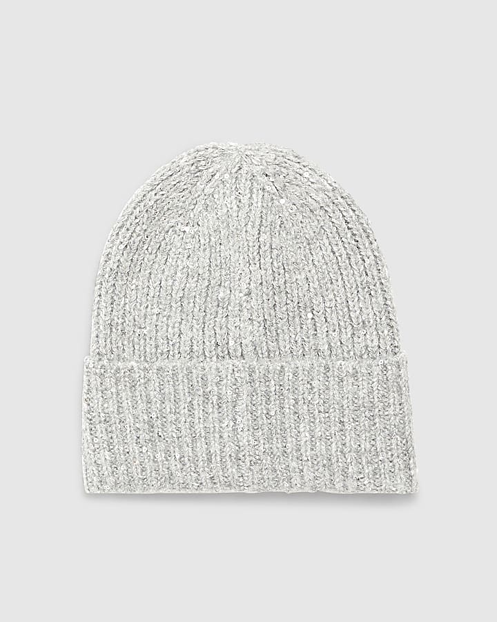 Grey Sequin Beanie