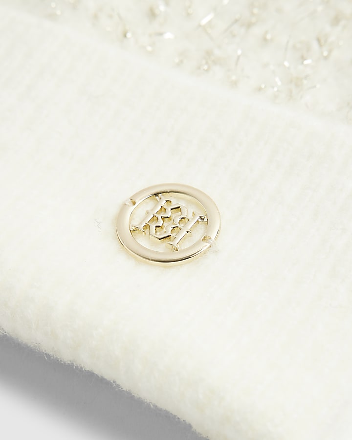 Cream Boucle Double Pom Beanie Hat