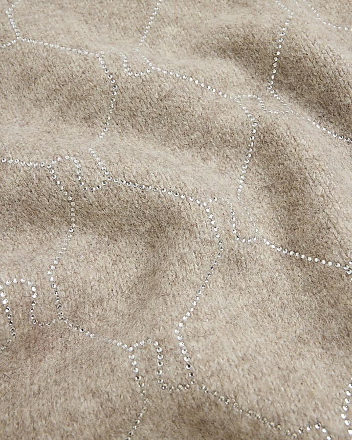 Beige Monogram Embellished Scarf set