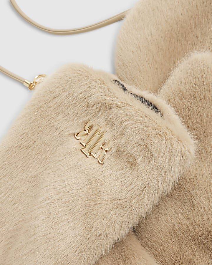 Beige Faux Fur Mittens