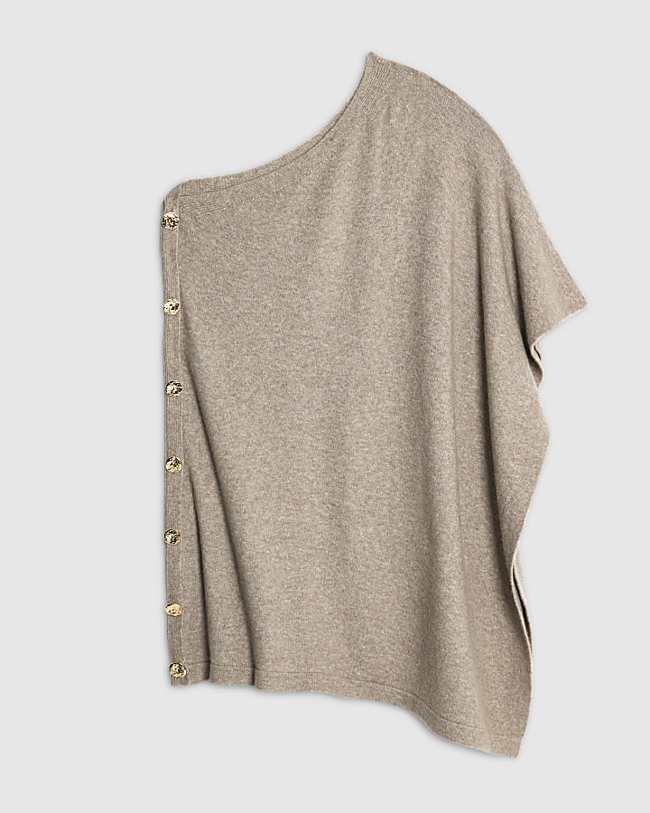 Beige Triangle Button Trim Cape