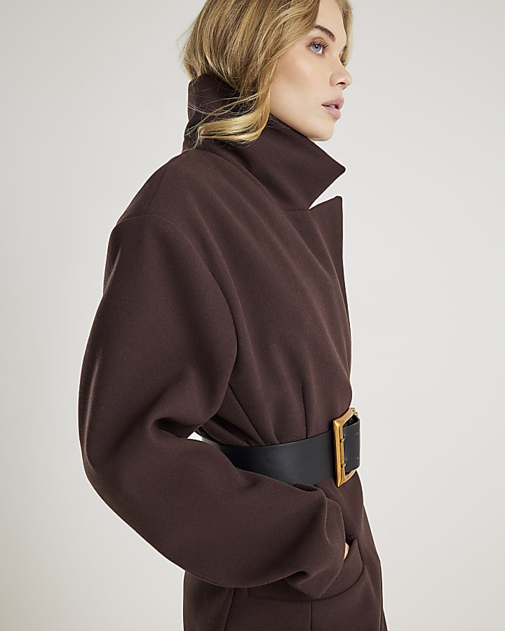 Brown Longline Belted Coat