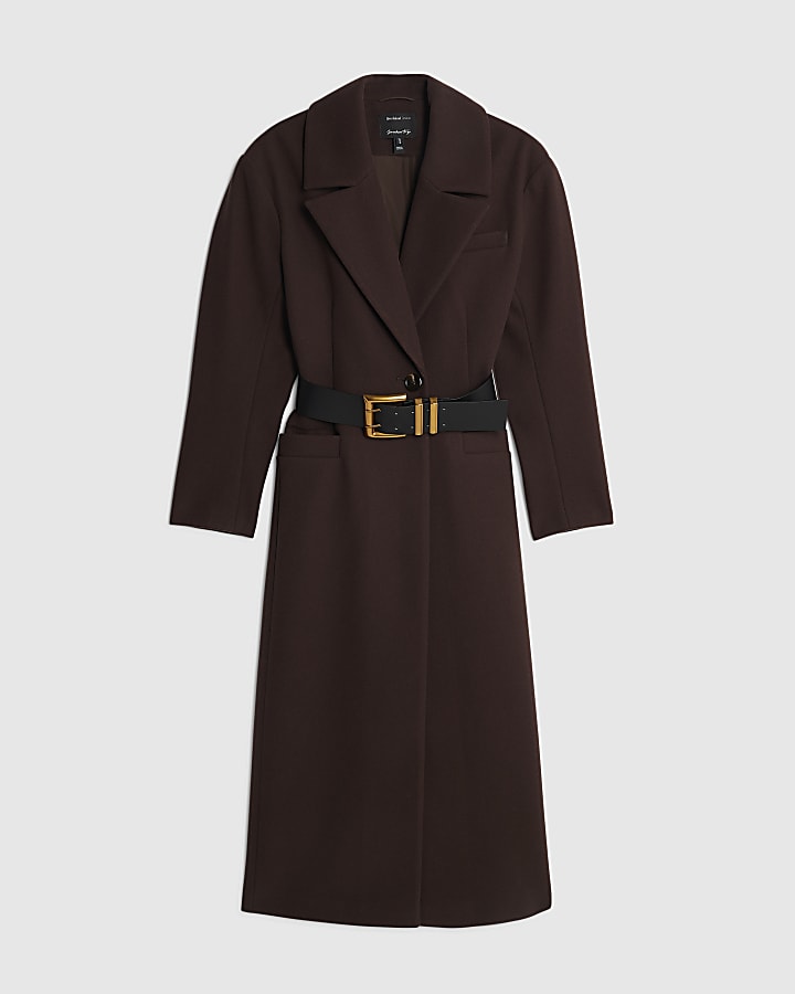 Brown Longline Belted Coat