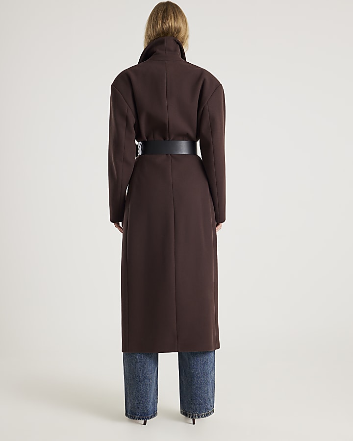 Brown Longline Belted Coat