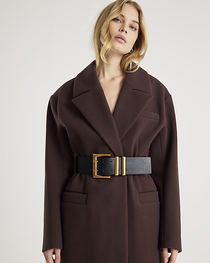 Brown Longline Belted Coat