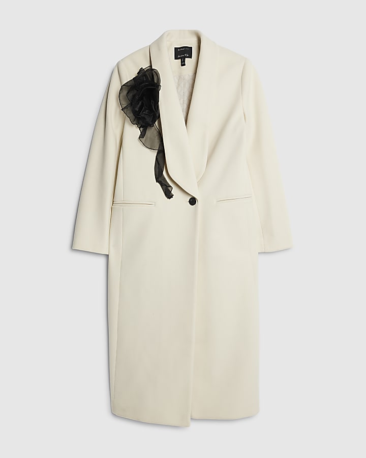 Cream Corsage Longline Coat