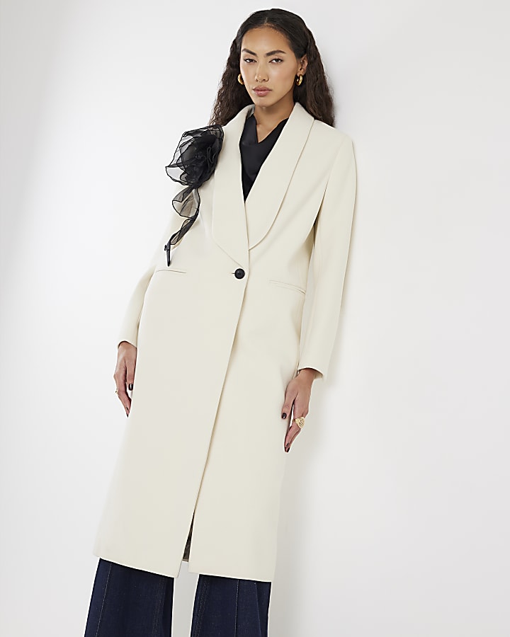 Cream Corsage Longline Coat