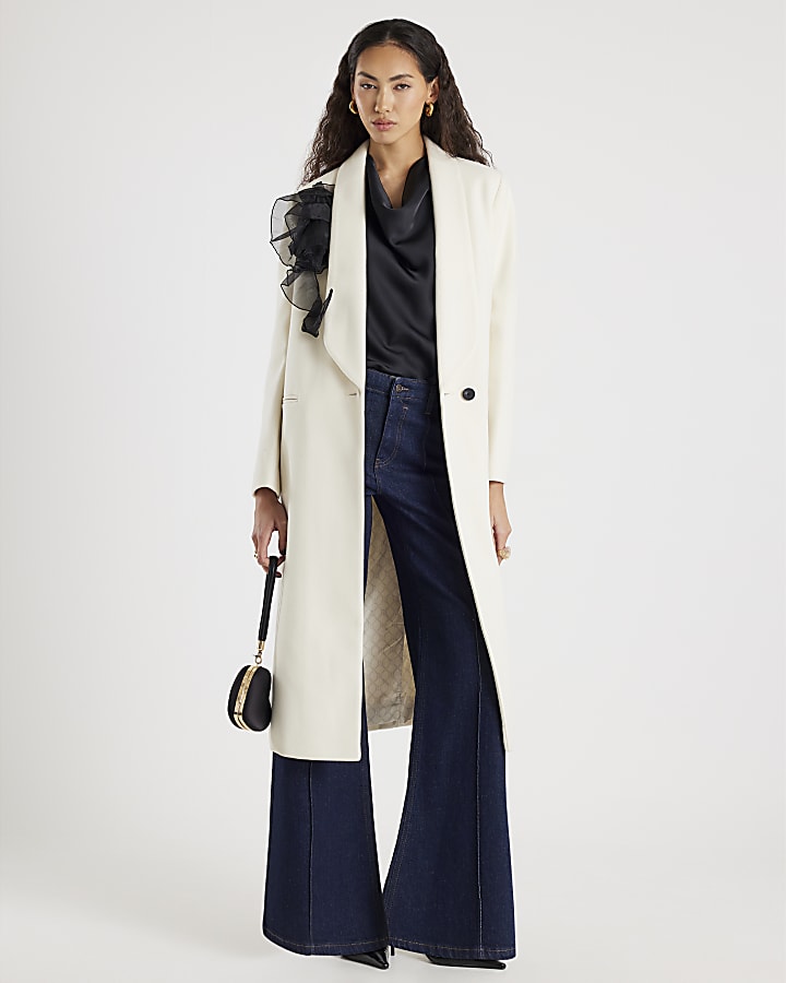 Cream Corsage Longline Coat