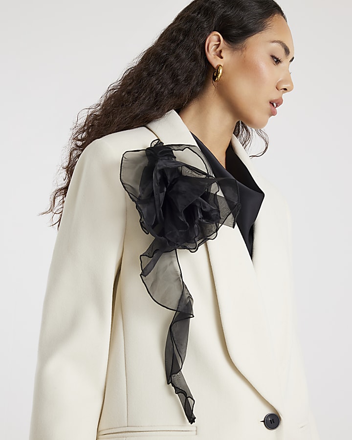 Cream Corsage Longline Coat