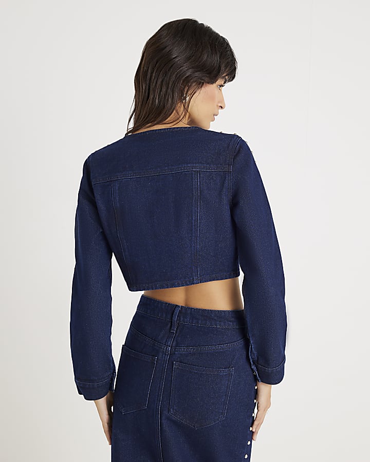 Denim Studded Cropped Jacket