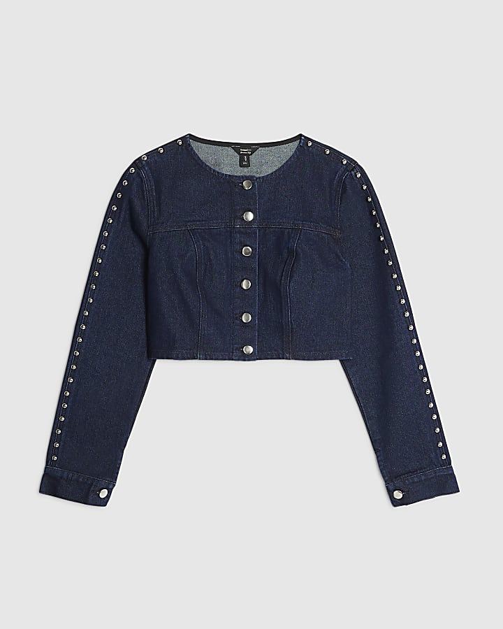 Denim Studded Cropped Jacket