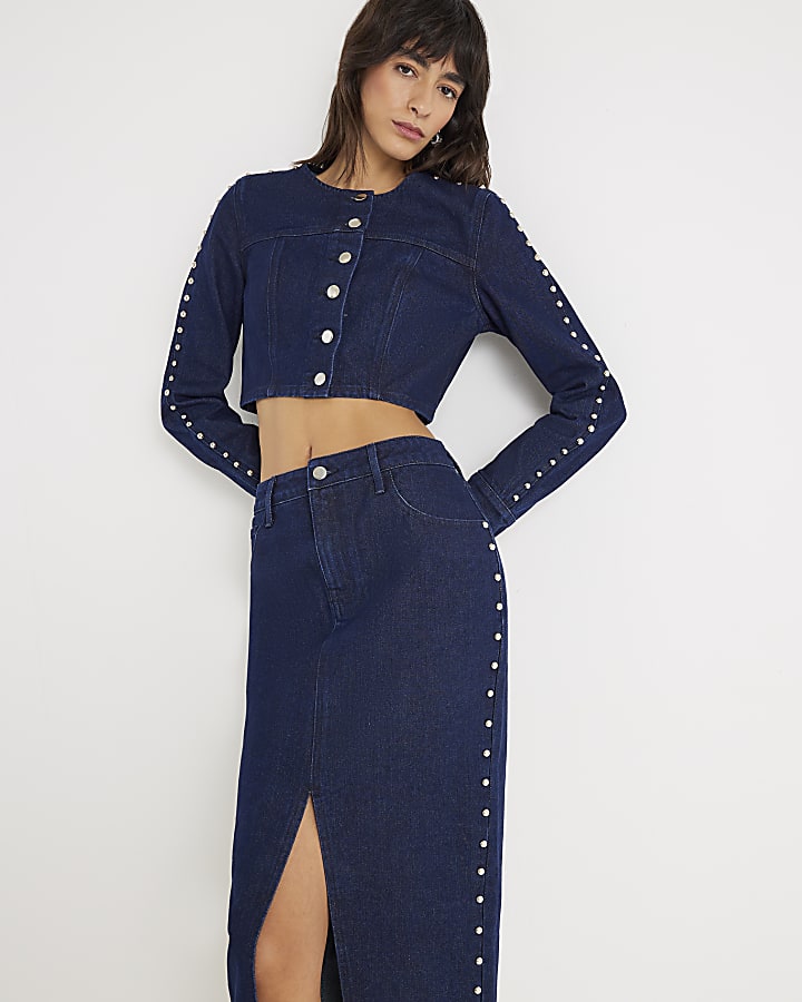Denim Studded Cropped Jacket