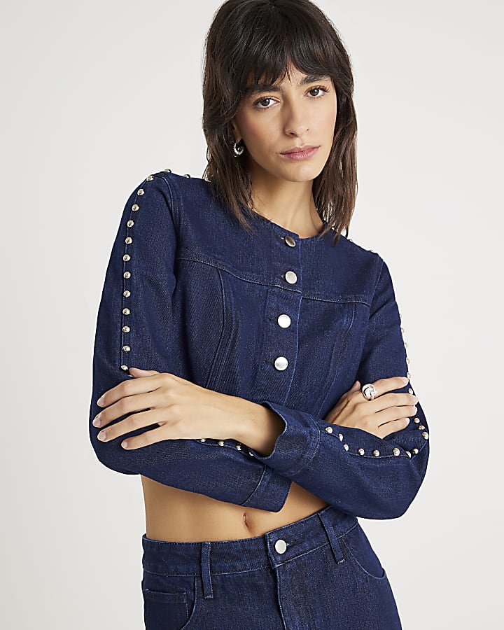 Denim Studded Cropped Jacket