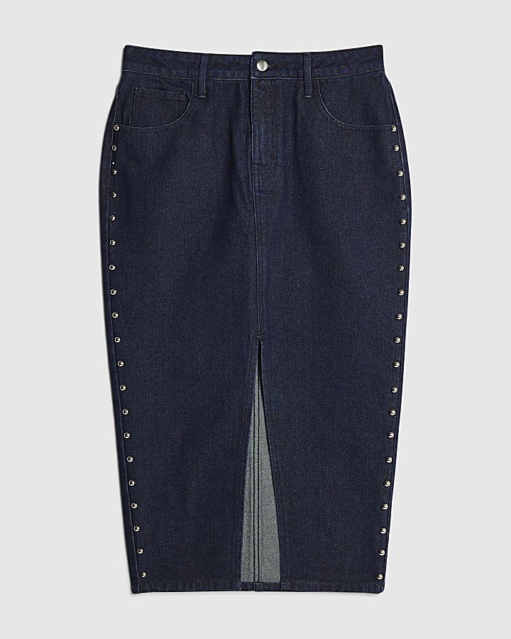 Denim Studded Midi Pencil Skirt