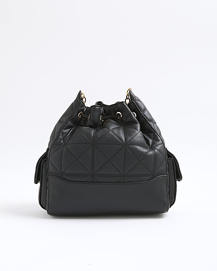 Black Quilted Chain Handle Slouch bag