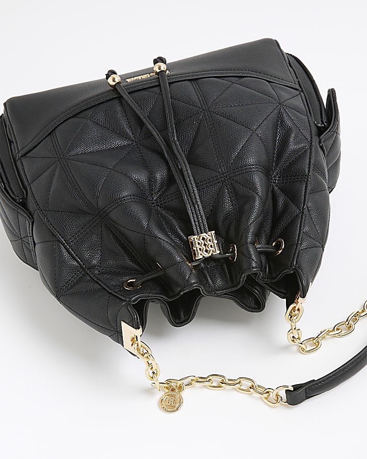 Black Quilted Chain Handle Slouch bag