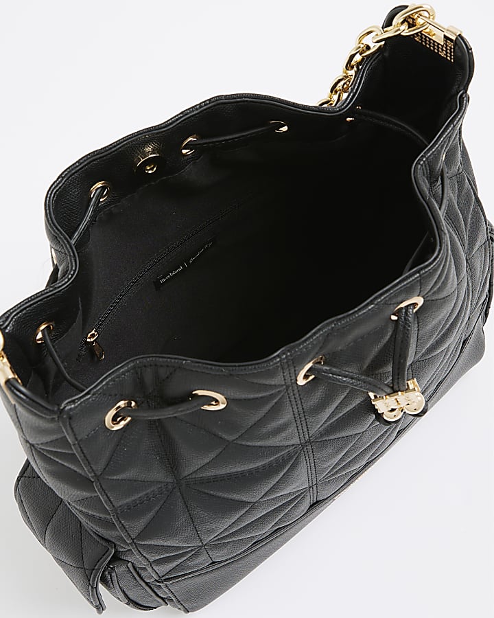 Black Quilted Chain Handle Slouch bag