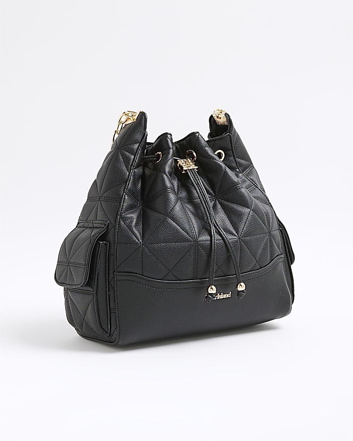 Black Quilted Chain Handle Slouch bag