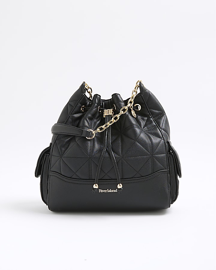 Black Quilted Chain Handle Slouch bag