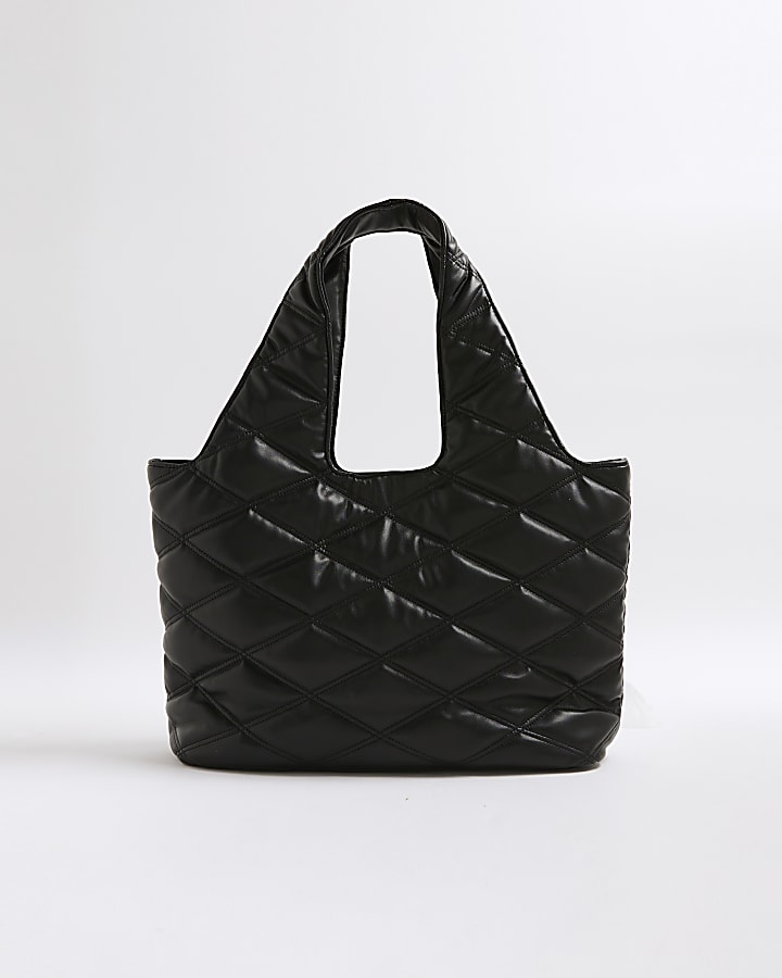 Black Oversized Quilted RR Tassel Slouch Bag