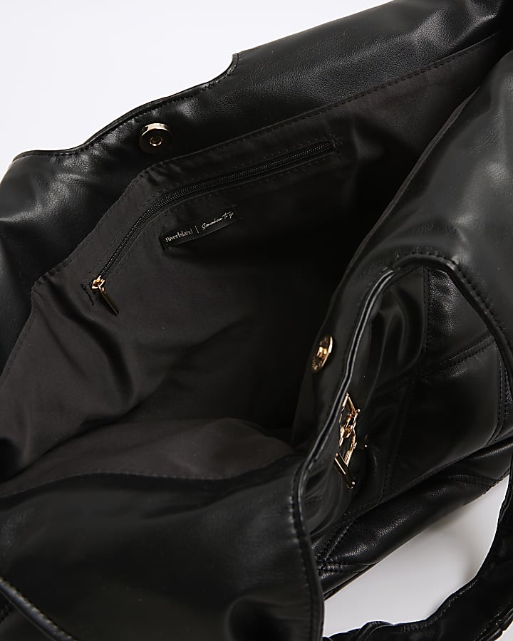 Black Oversized Quilted RR Tassel Slouch Bag