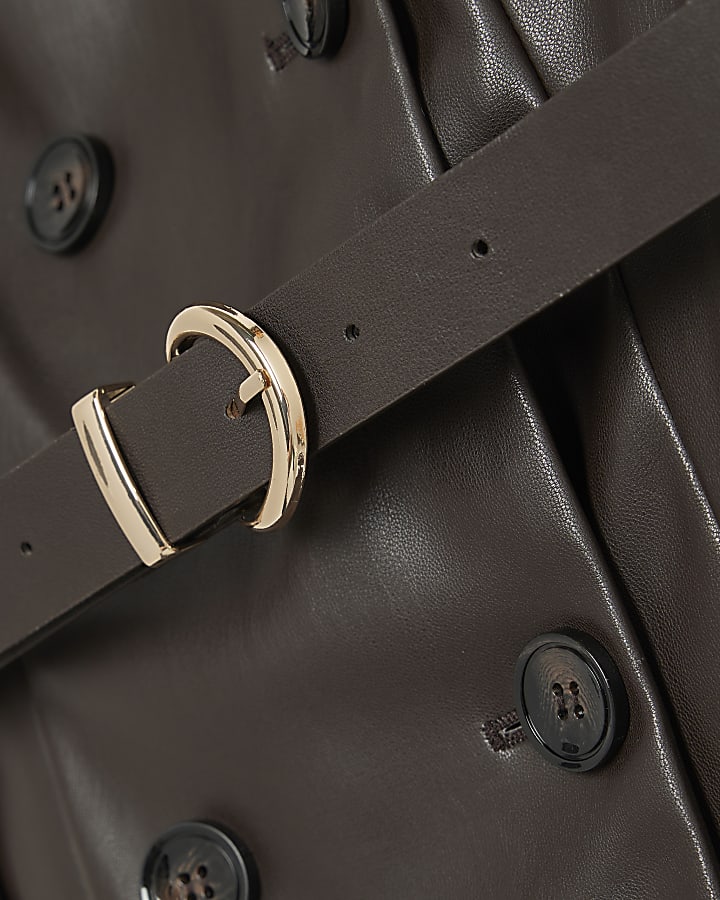 Brown Faux Leather Peplum Waistcoat Top