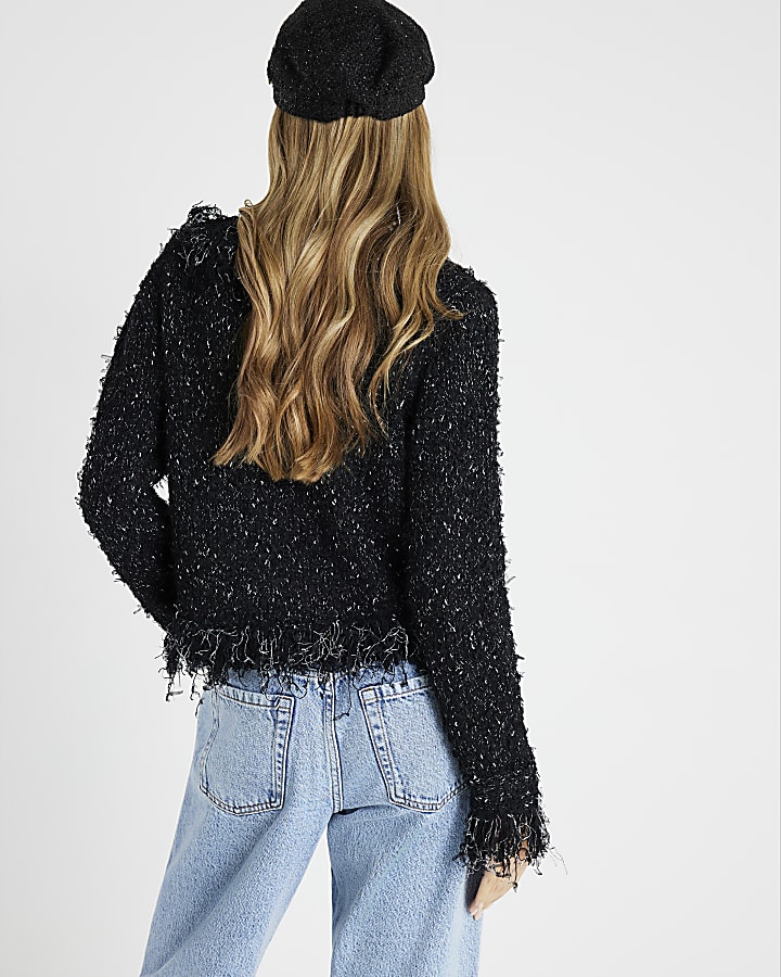Black Boucle Cardigan