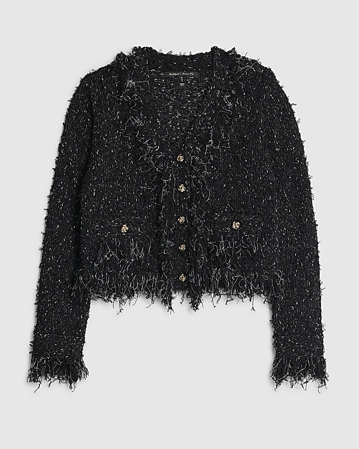 Black Boucle Cardigan
