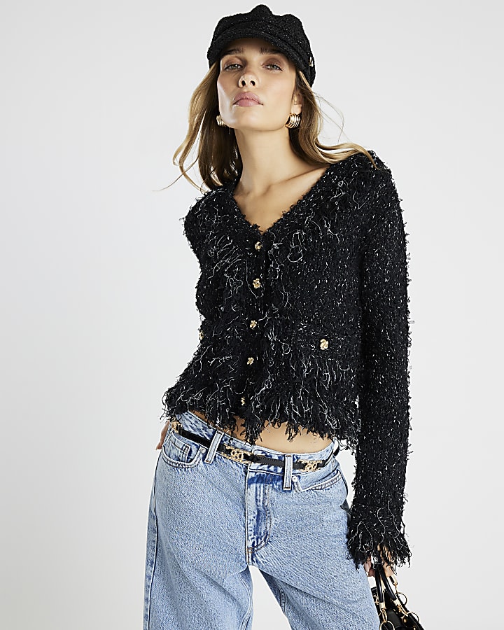 Black Boucle Cardigan