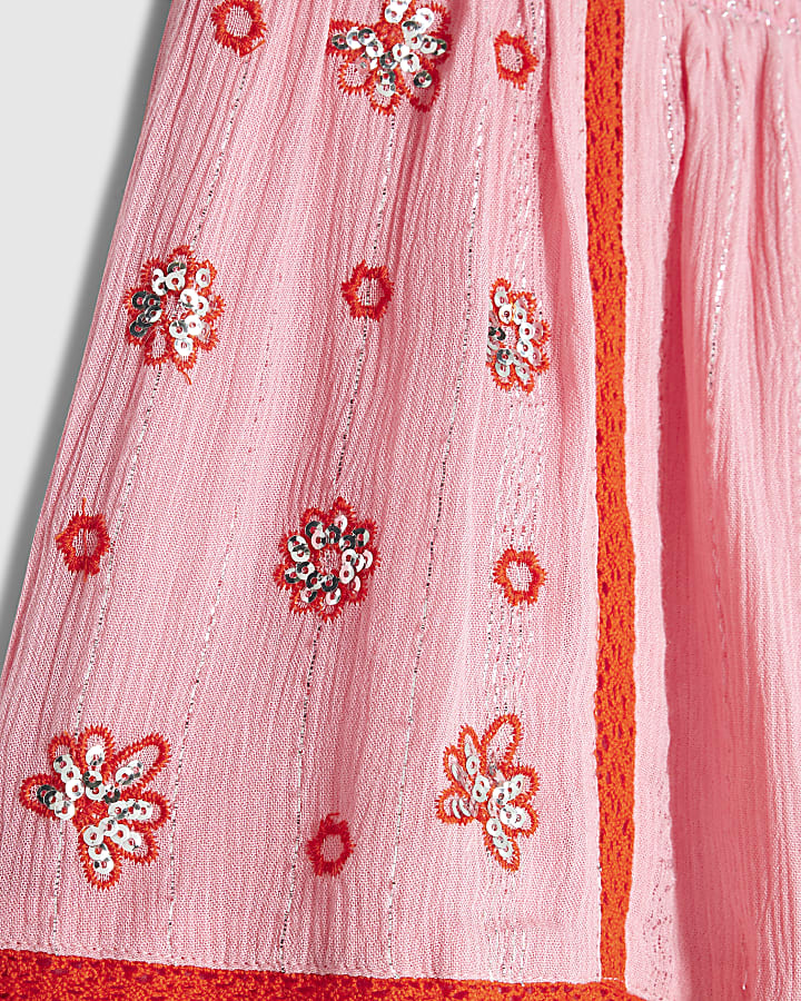 Pink Mixed Embroidered Floral Shorts