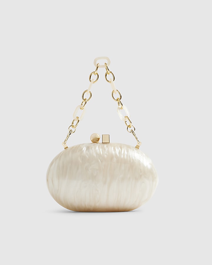 Cream Marble Hard Shell Clutch Bag