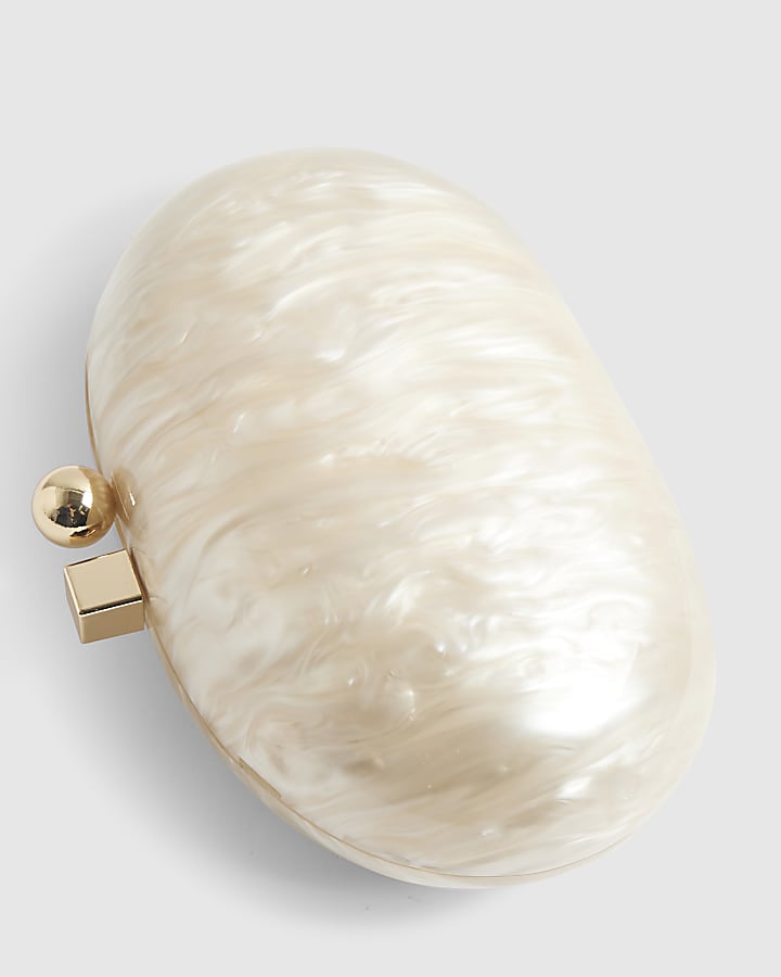 Cream Marble Hard Shell Clutch Bag
