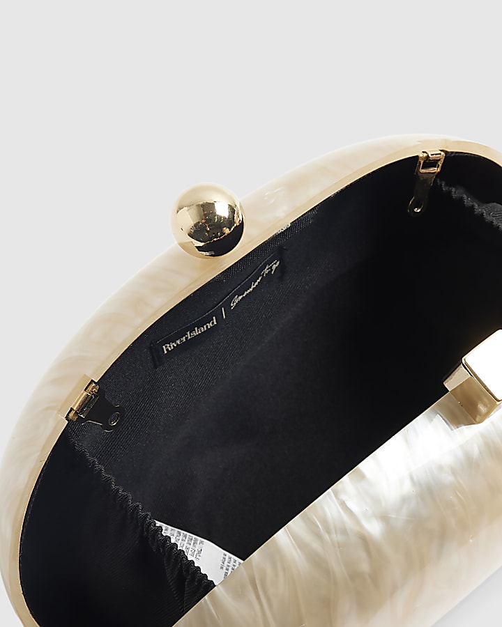 Cream Marble Hard Shell Clutch Bag