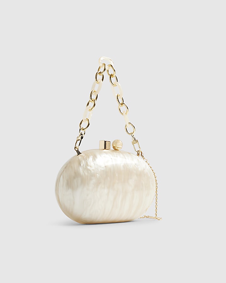 Cream Marble Hard Shell Clutch Bag