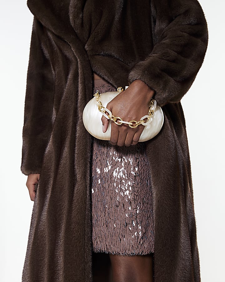 Cream Marble Hard Shell Clutch Bag