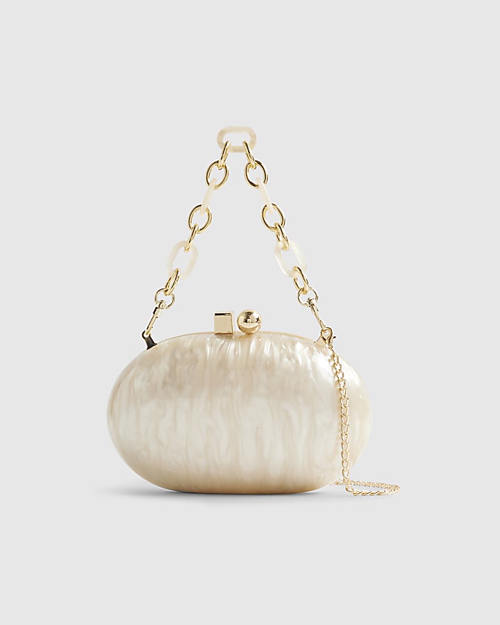 Cream Marble Hard Shell Clutch Bag