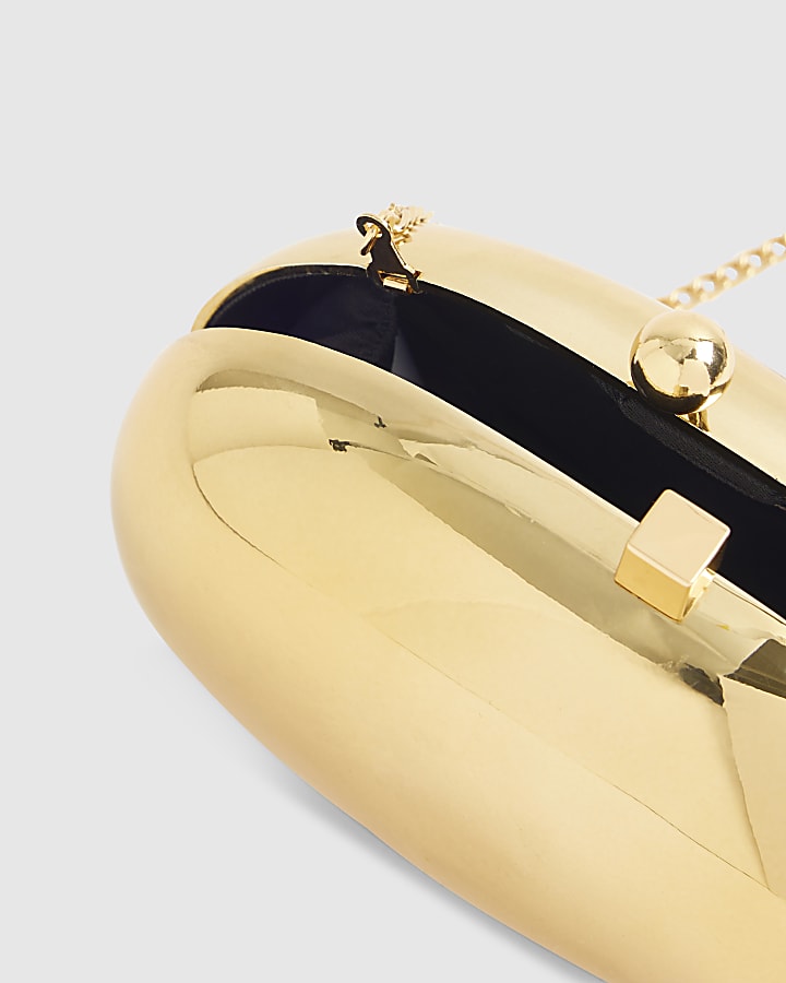 Gold Metal Hard Shell Clutch Bag