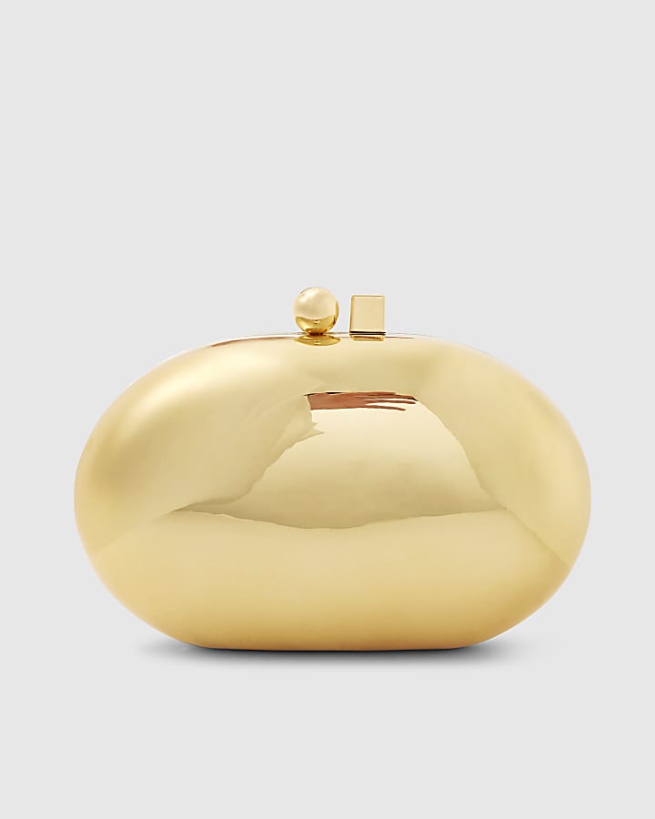 Gold Metal Hard Shell Clutch Bag