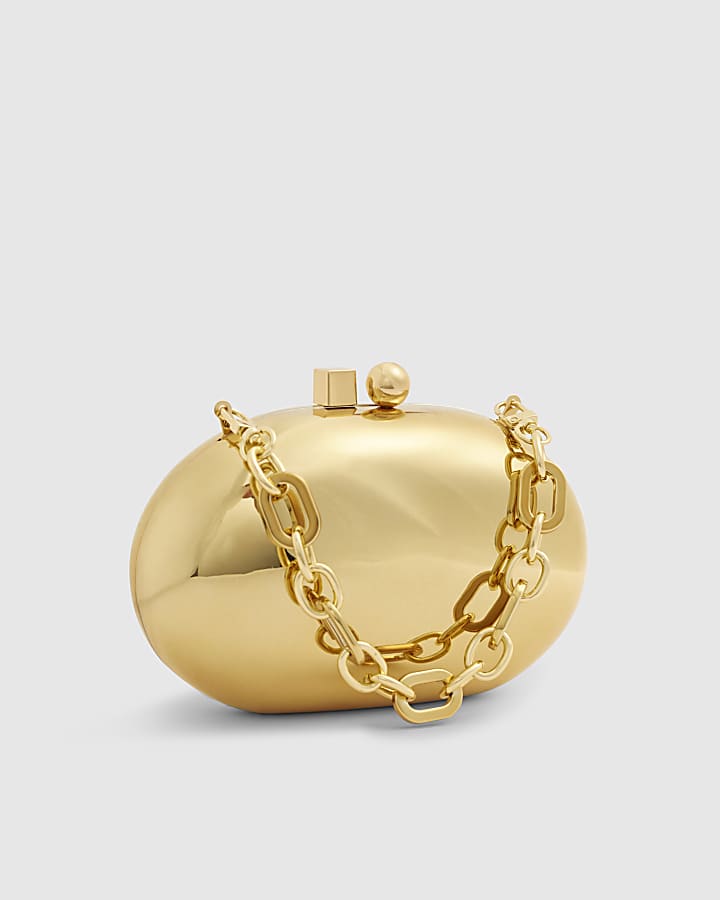 Gold Metal Hard Shell Clutch Bag