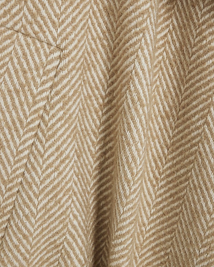 Beige Herringbone Waterfall Collar Twill Coat