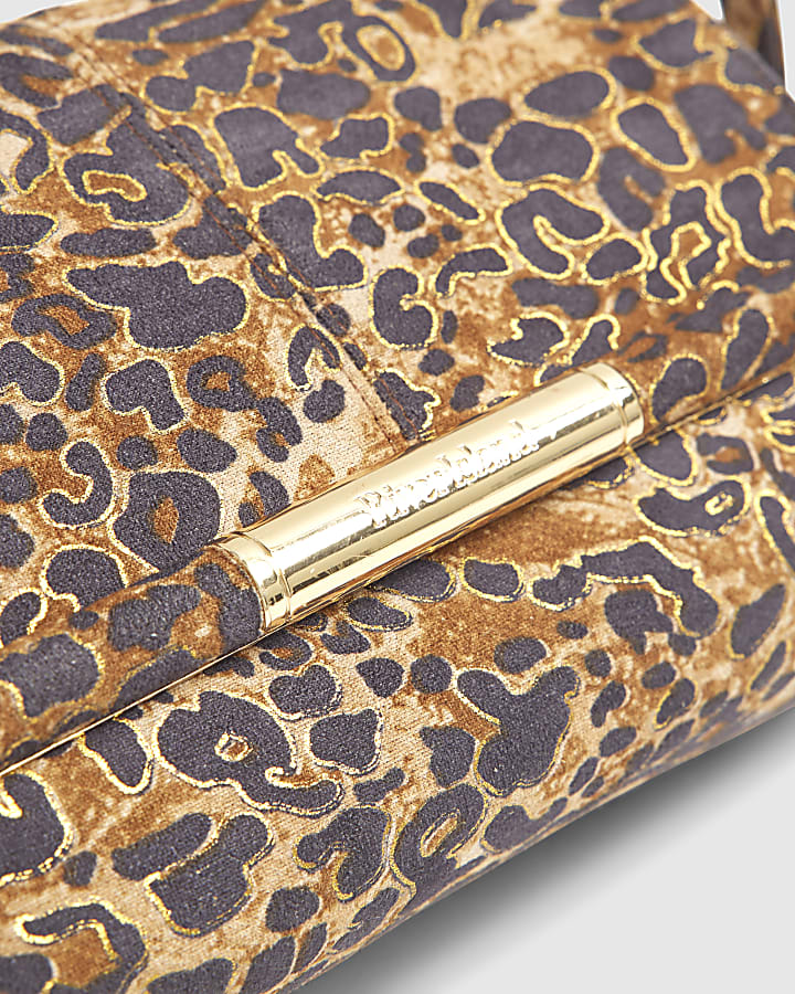 Brown Leopard Print Bar Front Clutch Bag