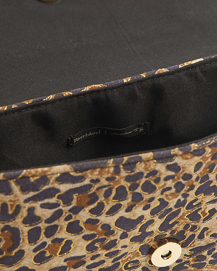 Brown Leopard Print Bar Front Clutch Bag