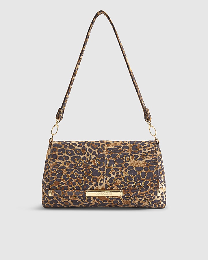 Brown Leopard Print Bar Front Clutch Bag