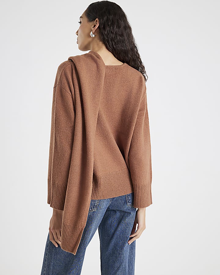 Brown Premium Scarf Wrap Jumper