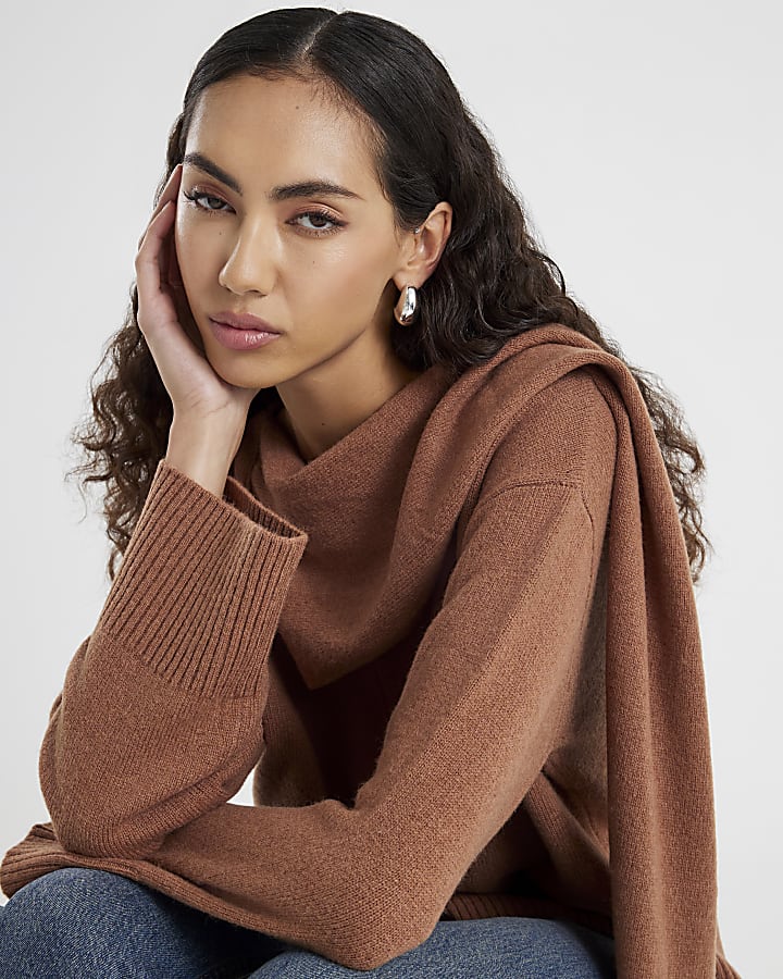 Brown Premium Scarf Wrap Jumper