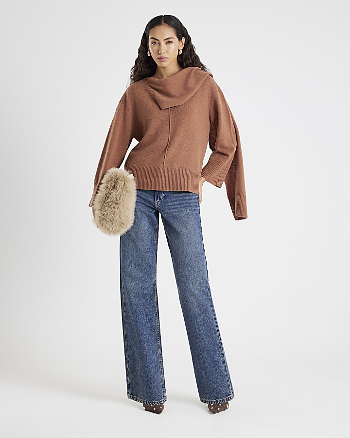 Brown Premium Scarf Wrap Jumper