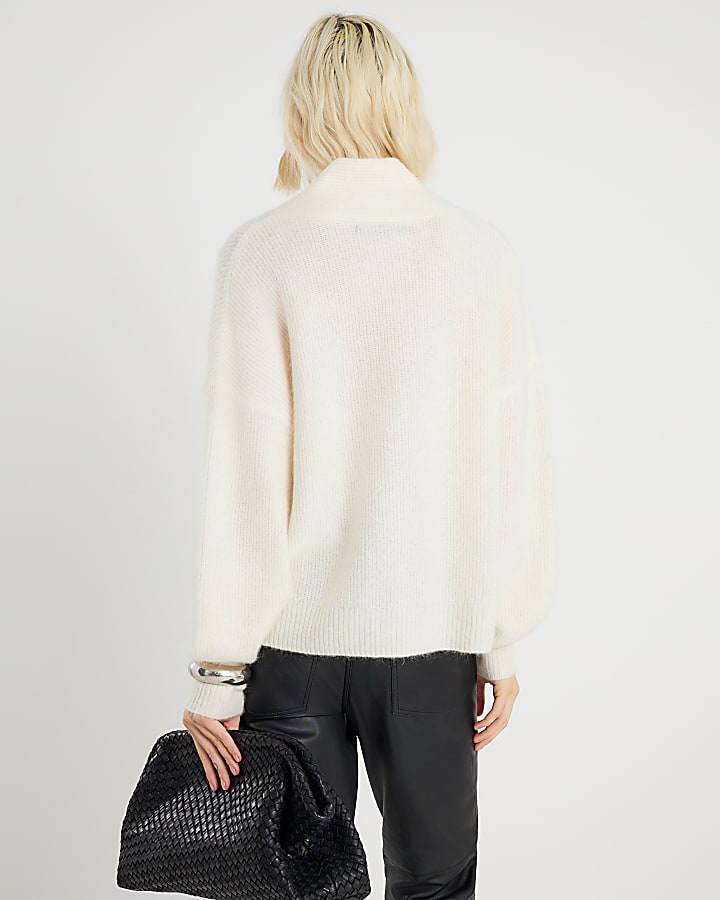 Cream Premium Mohair V Neck Jumper
