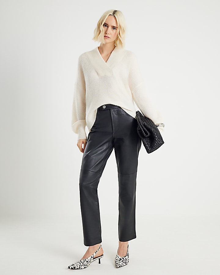 Cream Premium Mohair V Neck Jumper